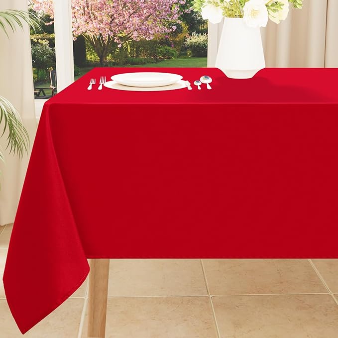Smiry Rectangle Table Cloth, Waterproof Anti-Scratch Polyester Tablecloth, Decorative Washable Fabric Table Cover for Dining, Buffet, Parties and Outdoor, 60x120, Red
