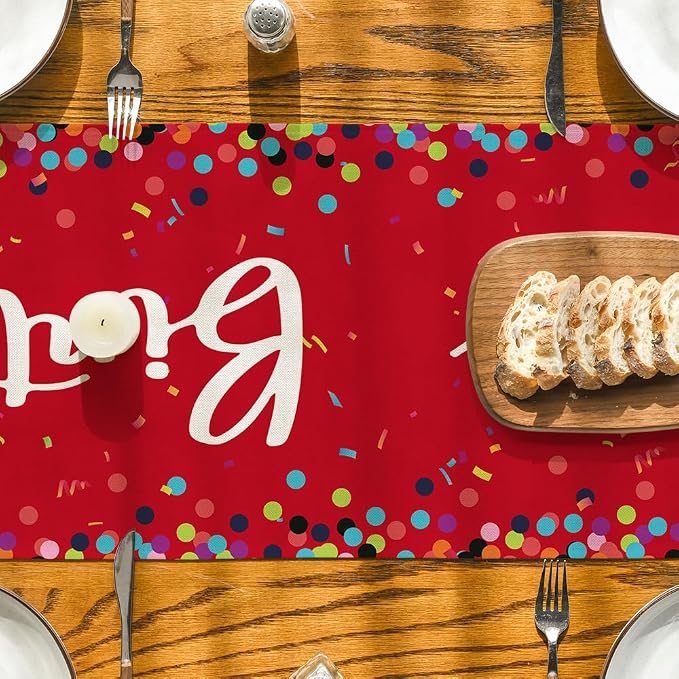 Artoid Mode Polka Dot Red Happy Birthday Table Runner, Seasonal Christmas - Image 7
