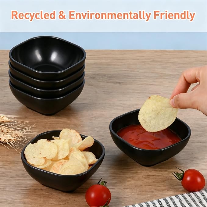 6 Pack Small Bowls, 4.5 OZ Black Dipping Sauce Cups, Ice Cream Bowls, Wheat - Image 4