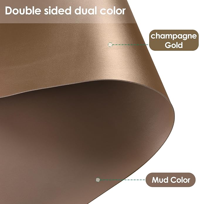 Leather Desk Mat,1.8mm Thick,15.75x23.6 Inch Desk Cover,Nightstand Cover,Night Stand Cover for Top,Night Stand Cover,Side Table Cover,Night Stand Mat(Mud Color+Champagne Gold,15.75x23.6)