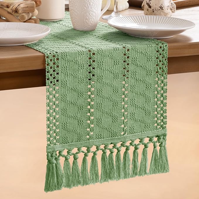 MLMW Boho Sage Green Table Runner 48 inches Short Coffee Spring Easter Table - Image 6