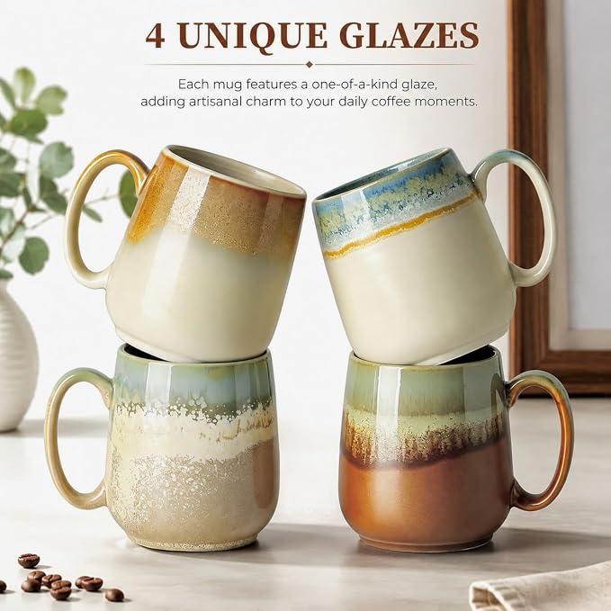 HASENSE Ceramic Coffee Mugs Set of 4, 16 oz Large Reactive Glaze Mugs | - Image 4
