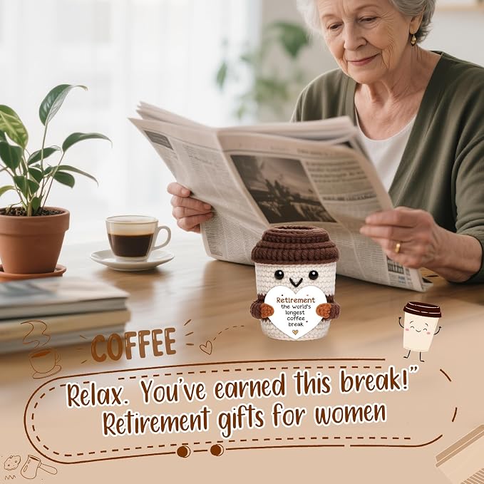 Retirement Gifts for Women Men, Farewell Gift Positive Crochet Coffee Cup | - Image 5
