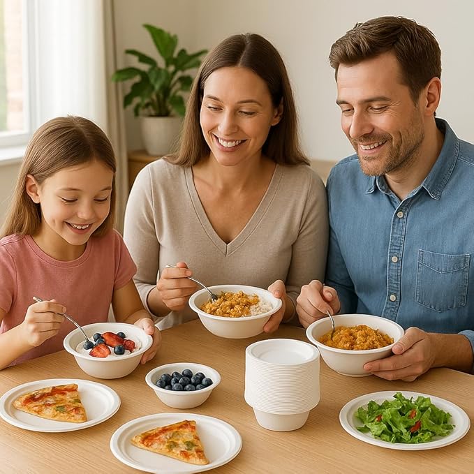 6 oz. Compostable Bowls [100-Pack] – Eco-Conscious Soup Bowls Made from Sugarcane Bagasse Fiber – Heavy-Duty, Microwave & Refrigerator Safe – Ideal for Parties, Snacks & Everyday Meals (6 oz [160ml])