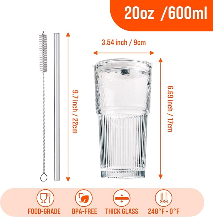 20oz Glass Tumblers with Lids and Straws - Image 2