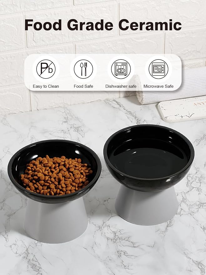 LoeJan Elevated Cat Food and Water Bowls Set, Extra Wide and Raised Ceramic - Image 8