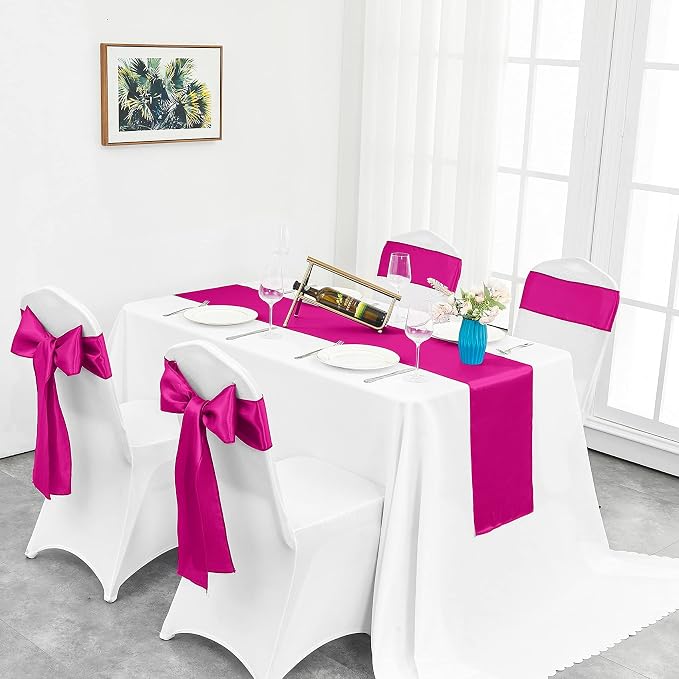 10-Pack Hot Pink Satin Table Runner 12 x 108 Inch Long Fuchsia Bright and - Image 6