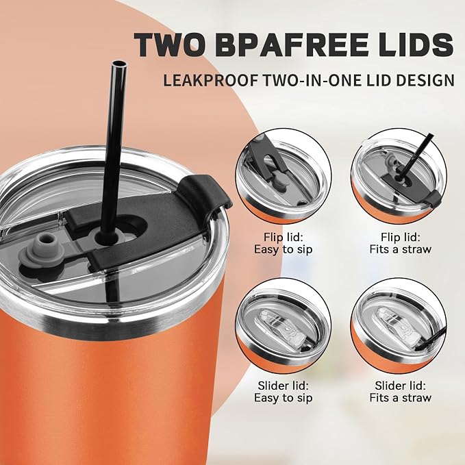 30 oz Tumbler with Lids and Straws, Stainless Steel Insulated Coffee Tumbler - Image 5