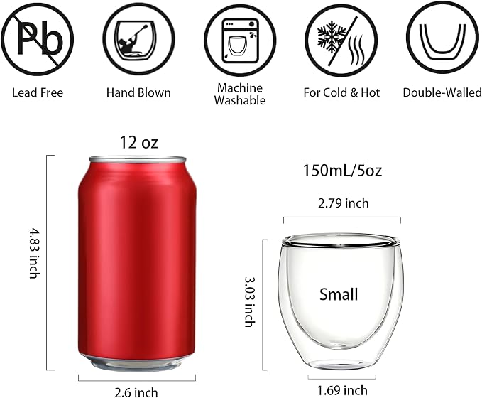 Double Walled Espresso Cups Set of 4, 5oz Clear Expresso Mugs, Small Insulated - Image 2