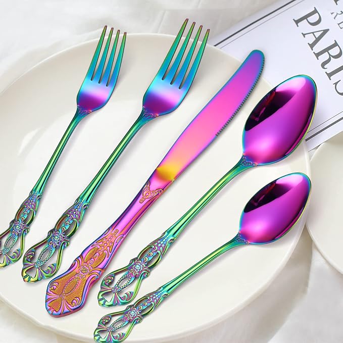 Retro Silverware Rainbow Set for 4 Stainless Steel Flatware 20 Pieces include - Image 4