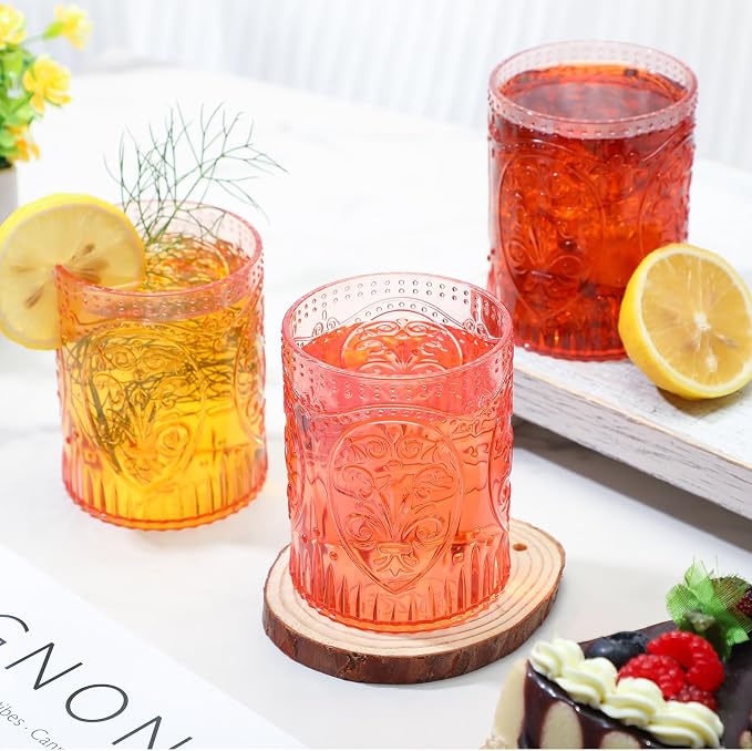 Qinyoung 12 Plastic Vintage Drinking Glasses 8.5oz Stemless Retro Embossed Wine - Image 6