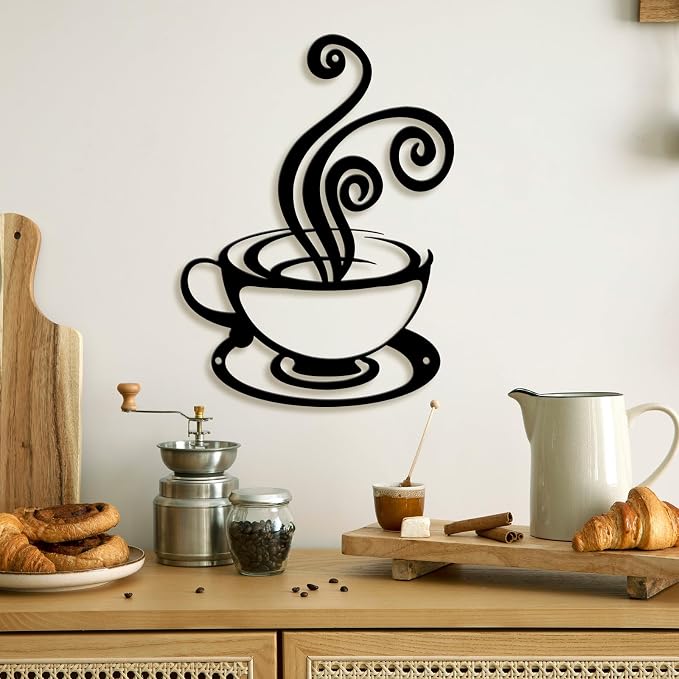 Oubasa Metal Coffee Cup Wall Decor, Minimalist Cafe Themed - Image 2
