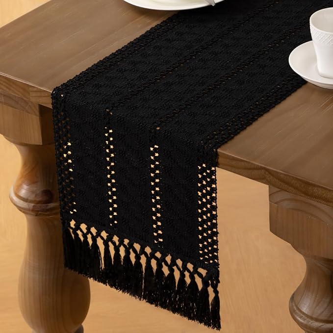 MLMW Boho Table Runner Black Table Runner 60 inches Spring Easter Short Coffee - Image 4
