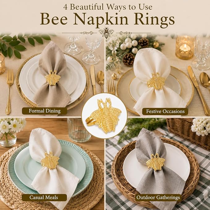 ALPHA Living HOME 12 Pcs Modern Bee Napkin Rings - Image 8