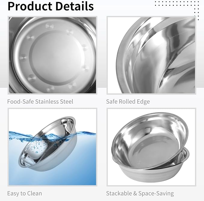 10pc Stainless Mixing Bowls, Large Mirror Finish Deep Kitchen Prep Basins | - Image 3