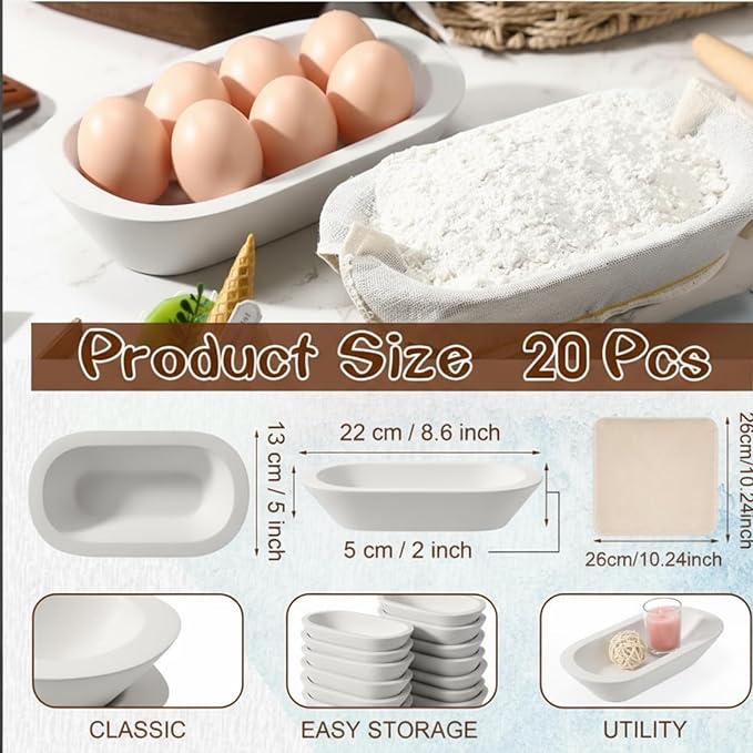 Nuogo 20 Pcs Wooden Dough Bowls Bulk 8.6 Inch Rustic Vintage Hand Carved Wood Dough Bowls Dining for DIY Home Crafts Making Farmhouse Fruits Supplies (White)