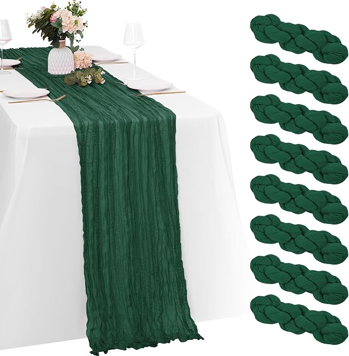 8 Pack Emerald Green Cheesecloth Table Runners 20x120 Inch Gauze Table Runner by Yorcari