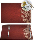 Burgundy Placemats Set of 4 Swirls Ivy Image Ombre Details Wipeable Table Mats Flower Art Reusable Washable Red Floral PVC Rectangle Place Mats for Kitchen Dining Home Decor 12x18 Inches