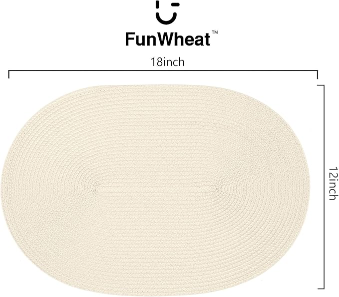 FunWheat Oval Braided Placemats Set of 4 Table Mats for Dining Tables Washable Heat Resistant Place Mats for Indoor Outdoor Use 12 x18 Inch(Oval Beige, 4pcs)