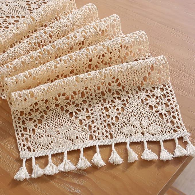 meioro Crochet Lace Table Runner, 12x94 Inch Boho Cotton Table Runners - Image 4
