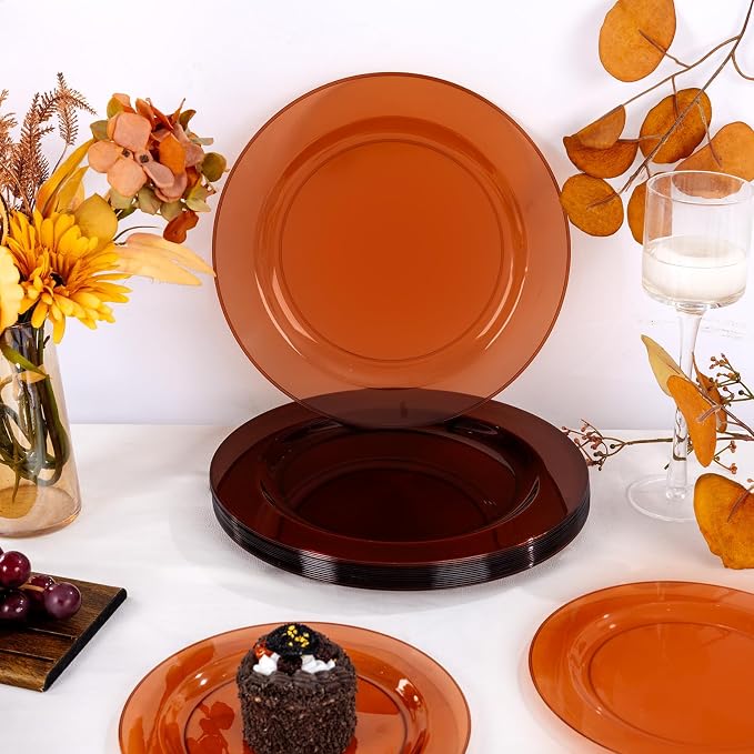 IOOOOO 200 Pcs Clear Brown Plastic Plates - Image 2