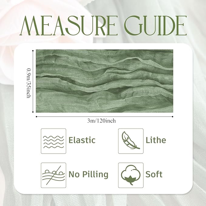 Cheesecloth Table Runner Sage Green 10FT Boho Gauze Table Runners | 120 Inch - Image 2