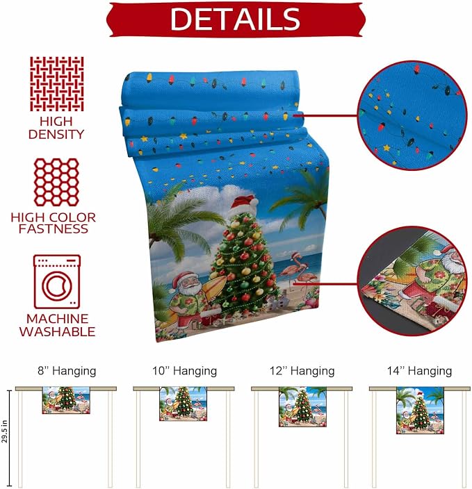Coastal Christmas Table Runner 36 Inches Long, Xmas Tree Santa Beach Table - Image 7