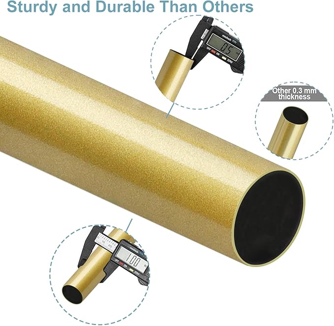 Curtain Rods for Windows 16 to 200 Inches Adjustable Length 1 Inch Diameter Window Curtain Rod with Aluminium Finials, Flash Gold
