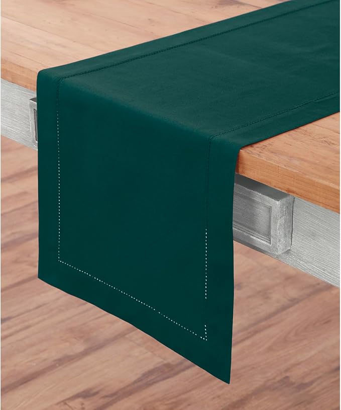 Solino Home Cotton Linen Dining Table Runner Dark Green Woven, 14 x 72 in | - Image 2