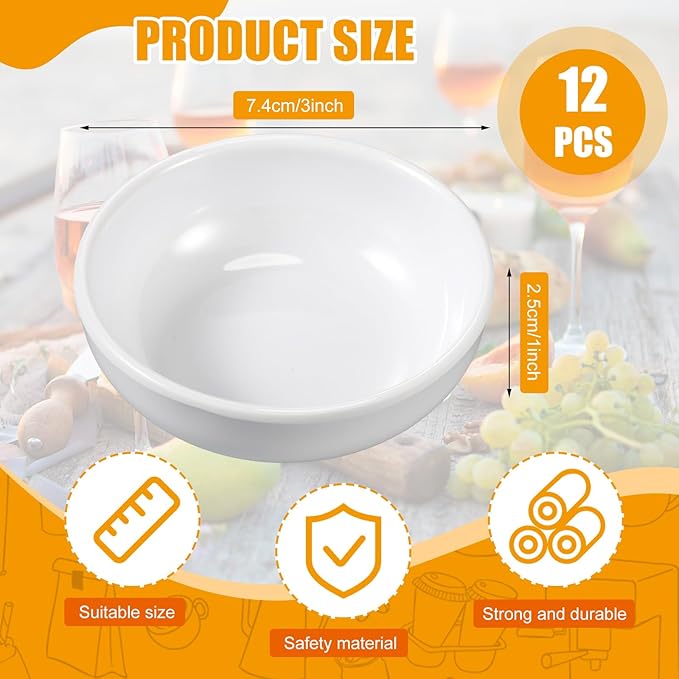 12 Pcs Dip Bowls Set 1.7oz Sauce Soy Dishes Bowls Small for Dipping Tomato Sauce, Soy, BBQ and Other Party Supplies(White)