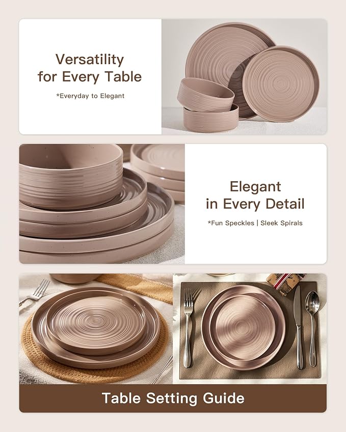 Stoneware Dinnerware Sets for 6, Plates and Bowls, Chip & Scratch Resistant - Image 4