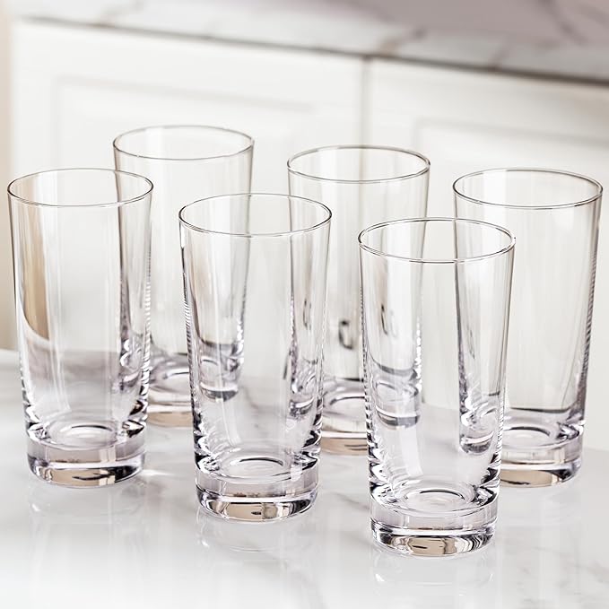 Drinking Glasses, 13.5oz Highball Glasses Drinking Set Of 6, Borosilicate Water Glass Cups, Clear Vintage Glassware for Juice, Mojito, Tom Collins & Mixed Cocktail Drinks