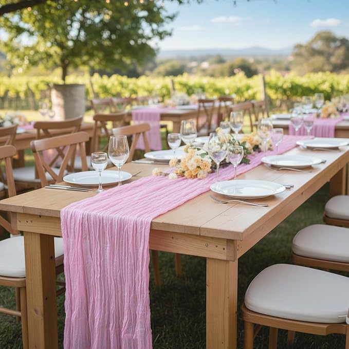 1 Pack Candy Pink Cheesecloth Table Runner 120 Inch Boho Wedding Decor | - Image 7