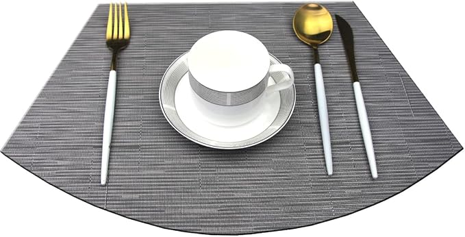 Wedge Placemats for Round Dining Table Woven Vinyl Easy Wipe Plastic Non Slip Table Mats Set of 6（Grey）