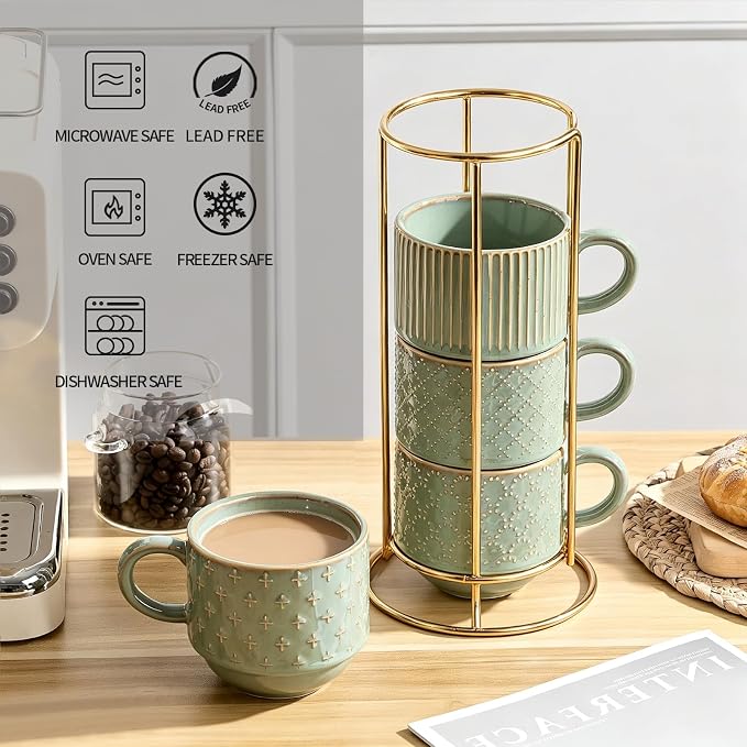 JIEMEI HOME Large Ceramic Coffee Mug Set of 4 - Image 4