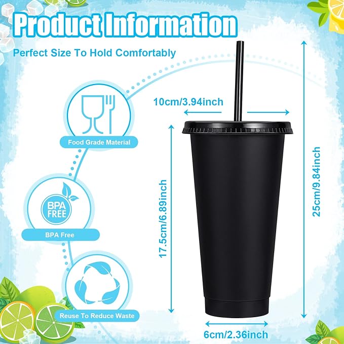 24 Pack Plastic Tumblers with Lids and Straw, Reusable Cups with Lids and - Image 3