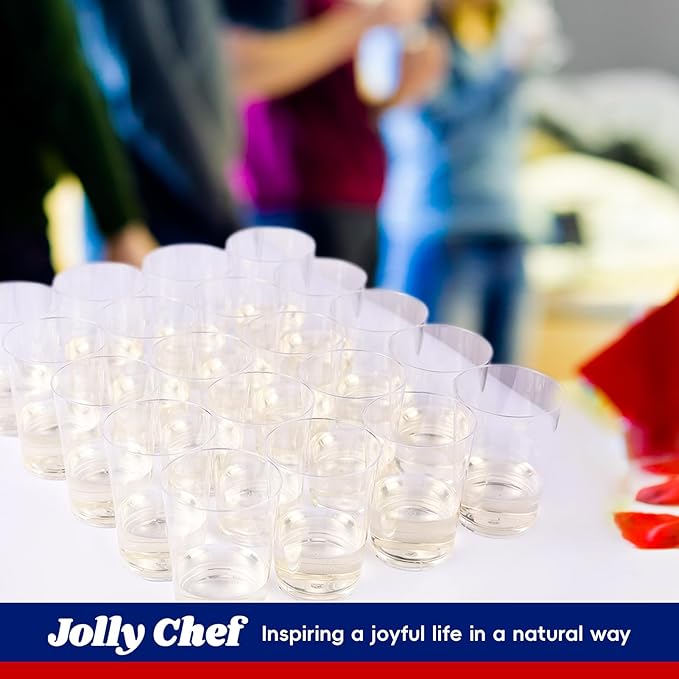JOLLY CHEF 14 oz Clear Plastic Cups, 100 Pack Heavy-duty Party Glasses, Disposable plastic cups for wedding Cocktails Tumblers, Ideal for Halloween,Christmas, Thanksgiving Parties