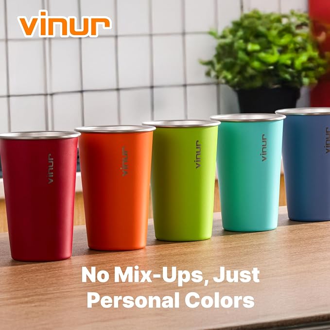Stainless Steel Cups-16 oz Colorful Stackable Metal Drinking Glasses 8 Pcs | 16 - Image 5