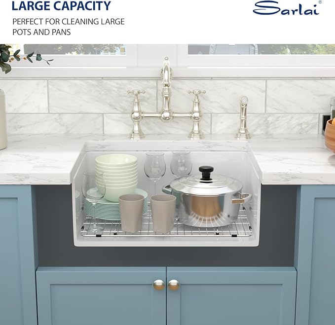 Sarlai 27 Inch White Undermount Sink Fireclay 27x19 Inch White Kitchen Sink Dual Drop in & Undermount Kitchen Sinks Single Bowl Deep Porcelain Ceramic Basin