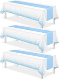 MASHAN 3Pcs White and Light Blue Tablecloth Party Decorations, Plastic White by MASHAN