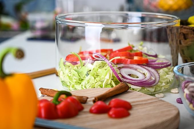 Large Glass Salad Bowl - Microwave & Dishwasher Safe - Centerpiece Serving Bowl - Mixing and Serving Dish - Clear Borosilicate Glass Fruit Bowl and Trifle Bowl, 100oz.