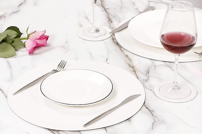 Embossed PU Leather Placemats, Waterproof Coffee Coasters, Kitchen Table Mats, Easy to Wipe Off for Dining Round Table