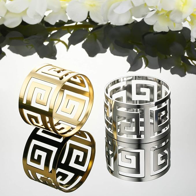 250 Pcs Gold Napkin Rings Hollow Out Napkin Rings Holder Set Metal Serviette Buckle Bulk for Dinner Table Decoration Christmas Holiday Wedding Party Birthday Banquet Gathering