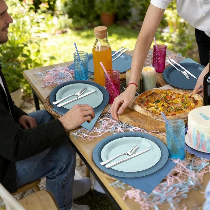 180Pcs Blue Paper Plates Party Supplies Paper Plates and Napkins Serve 60 | - Image 6