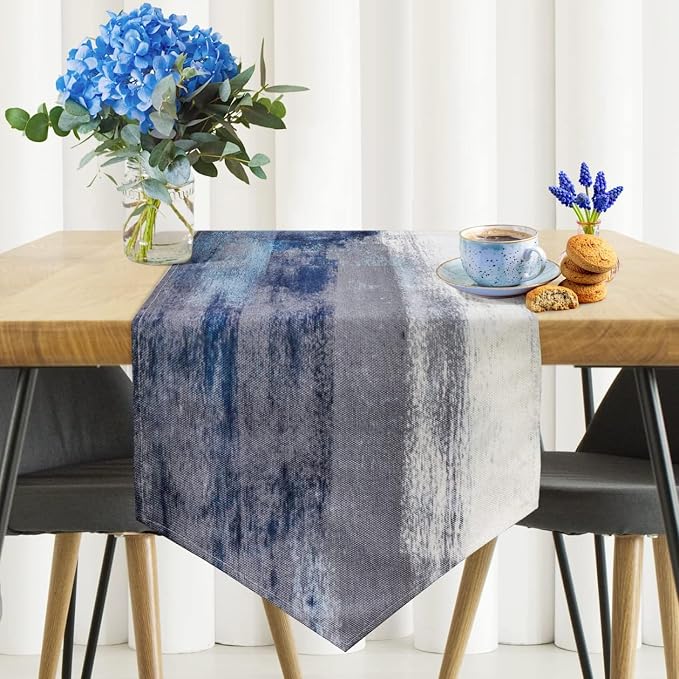Blue and Grey Table Runner 13x72 Inch Modern Abstract Art Painting Kitchen - Image 2