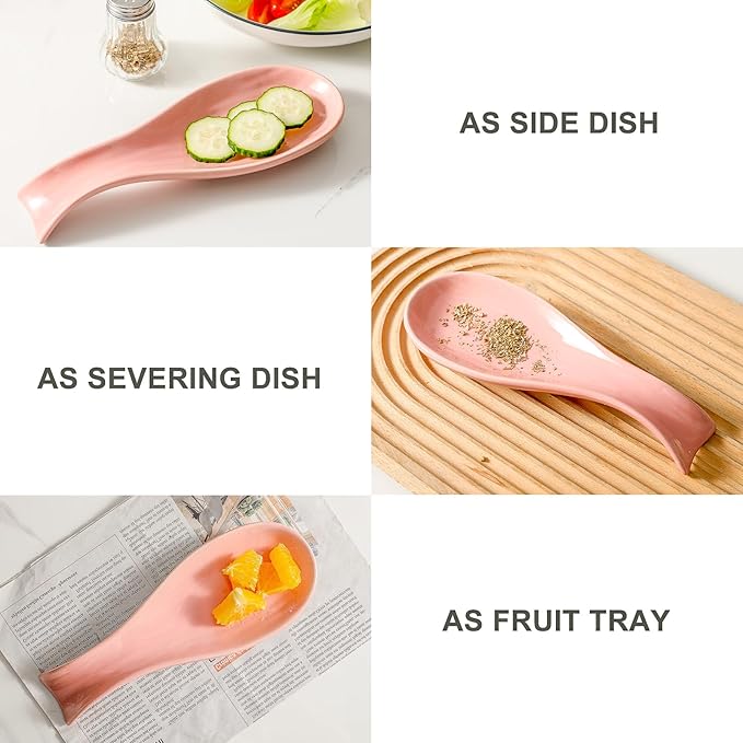 Ceramic Spoon Rest for Stove Top,Large 8.7 Inch Spoon Holder for Kitchen Counter,Porcelain Utensil Rest for Thankgiving and Mother's Day Gift,Dishwasher Safe and Heat-Resistant,Pink(1 PC)