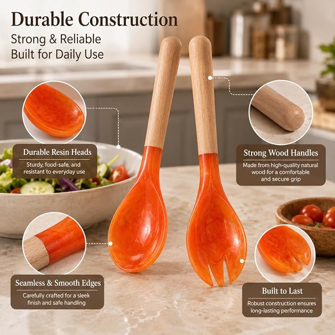 Salad Servers, Resin Salad Tongs, Long Handle Salad Server Set - Image 9