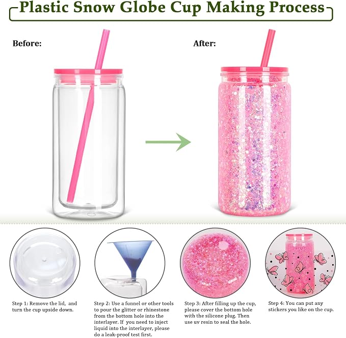 12 Pack 16 Oz Plastic Snow Globe Tumbler, Snowglobe Cups, Colorful | Pre Drilled - Image 5