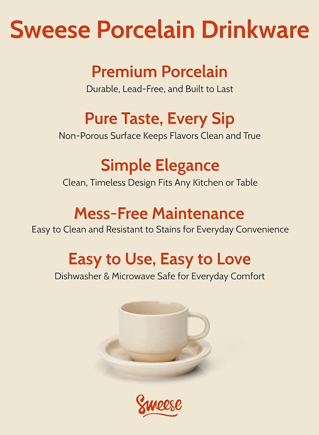 Sweese Porcelain Espresso Cups Set, 2.5 oz, Stackable - Image 7