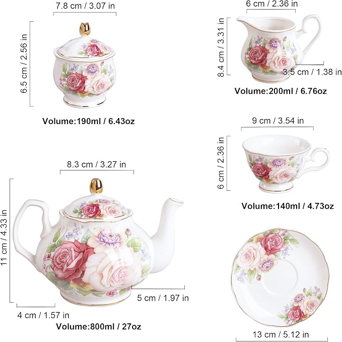 fanquare European Porcelain Coffee Set, Bone China Tea Set, Vintage Floral - Image 6